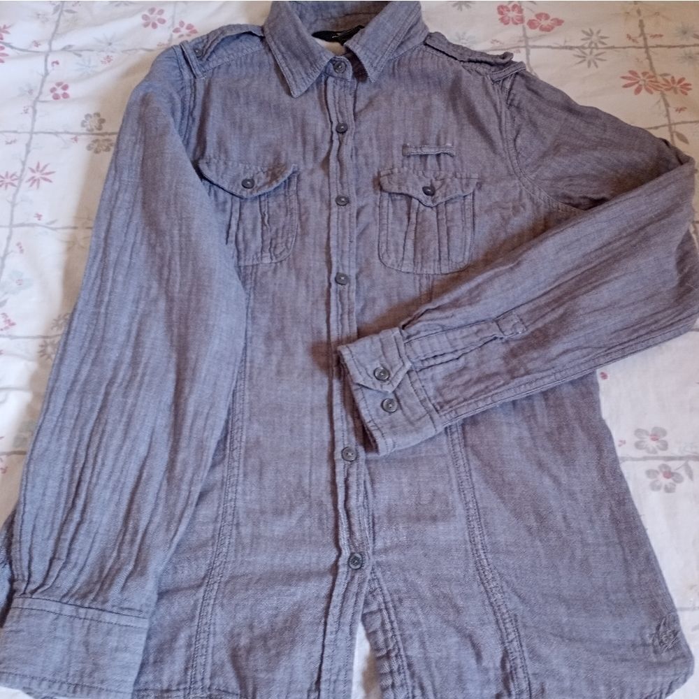 Woolrich Gray Longsleeves Buttons Up Pockets Women Shirt